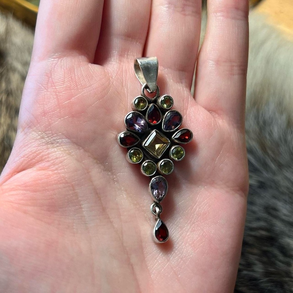 Gorgeous sterling silver Indian gemstone pendant - Picture 3 of 4